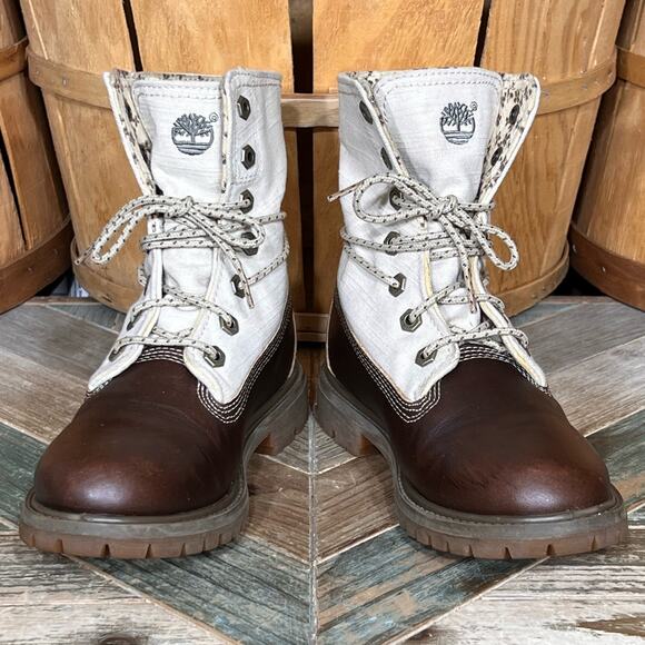 Timberland Earthkeepers Fold Down Canvas Brown Leather Waterproof Boots Womens 6 - Picture 9 of 13